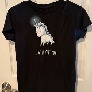 Black Babydoll Unicorn Graphic  T-Shirt sz Sm
